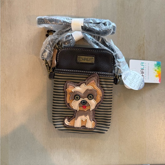 Chala Brown Yorkie Dog Crossbody Bag NWT - Picture 2 of 7